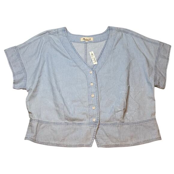 Madewell Pleated Short-Sleeve Denim Top XXL Blue Doral Wash NWT - Picture 6 of 9